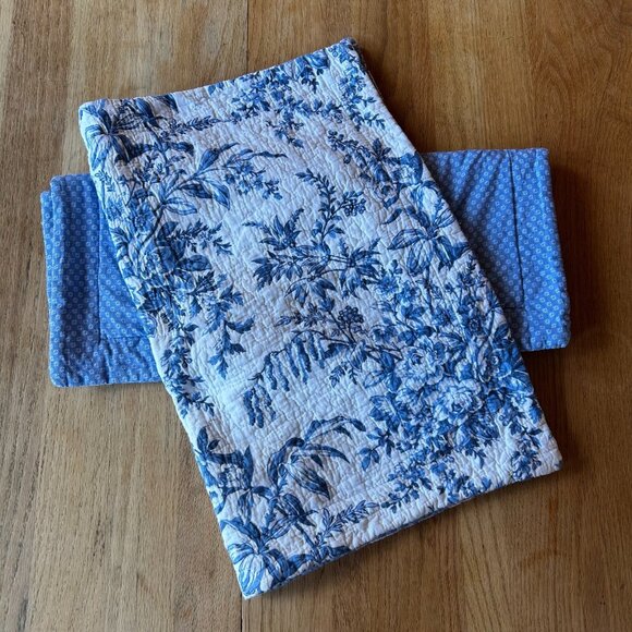 Laura Ashley Other - Vtg Laura Ashley Quilted Pillow Shams Blue & White 28 X 22 Shabby Chic Country